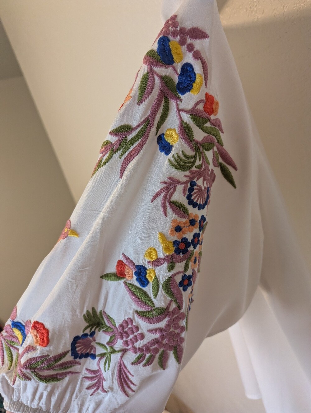 Luna Moon Embroidered Peasant Top with Colorful Floral Detail - Picture 8 of 8